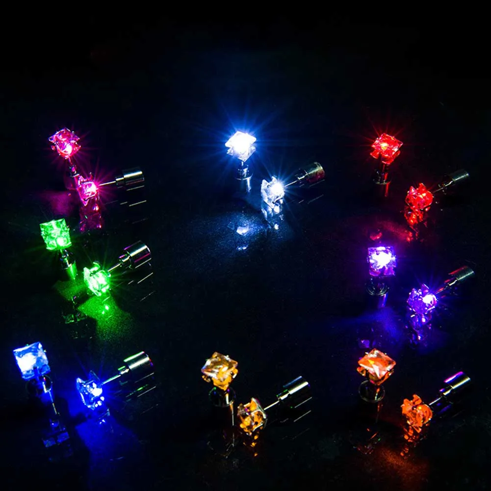 

1PC Women Mini Stud Earrings Cubic Zirconia Chic LED Female Square Luminous Female Anti Deform Earrings Ear Accessories