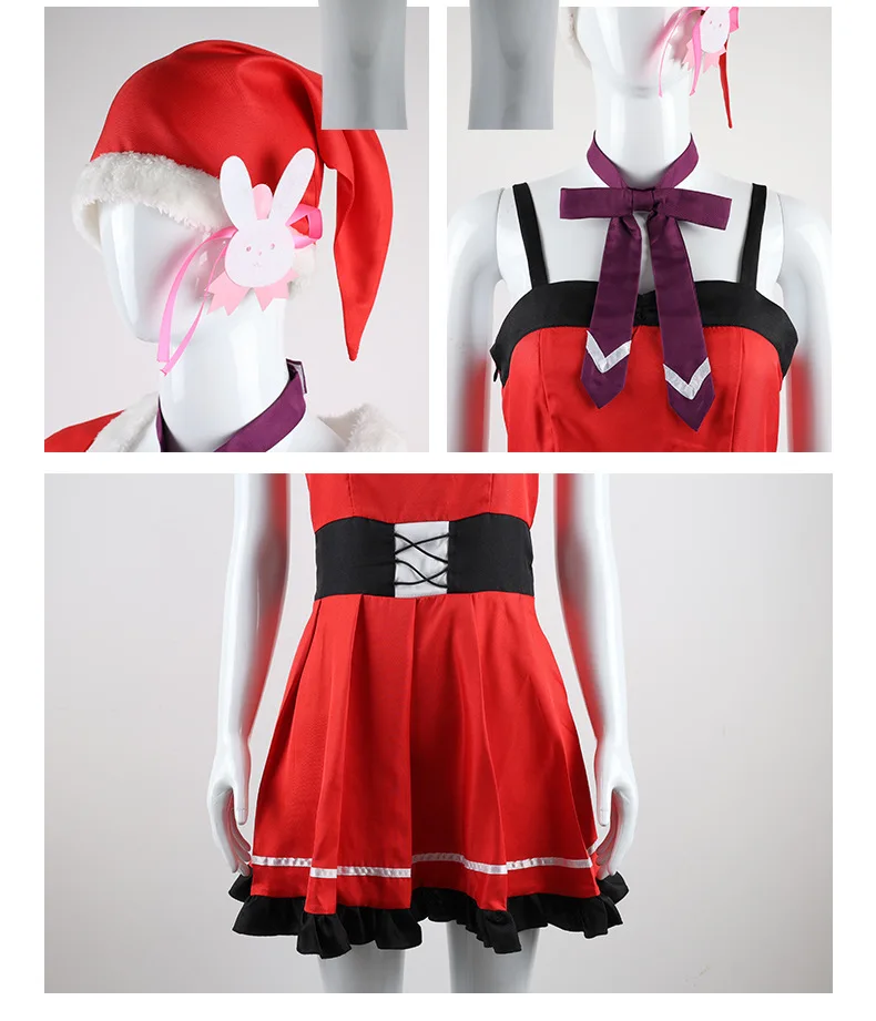OSHI NO KO: Hoshino Ai | Christmas Red Dress Cosplay Costume 23 Generic Christmas Red Dress with Cape and Hat Cosplay Costume for Women (Unofficial)