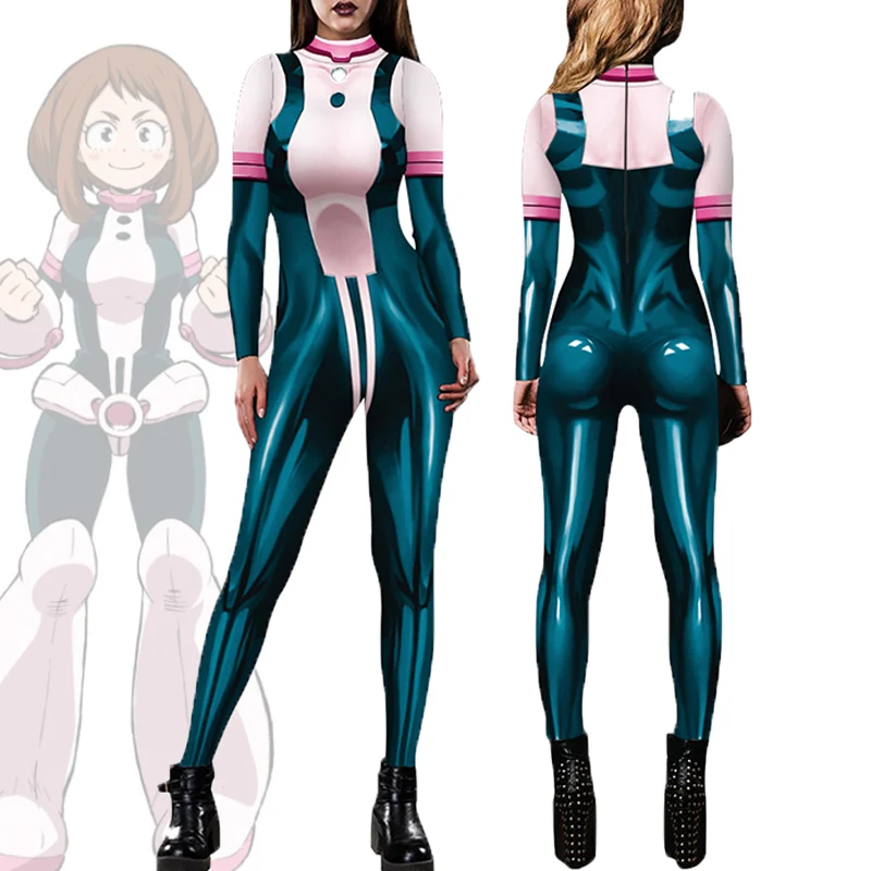 

Color Cosplayer Anime Jumpsuit Japanese Cartoon Bodysuit Ochaco Uraraka Cosplay Costume Zentai Unisex Catsuit Adult Clothing