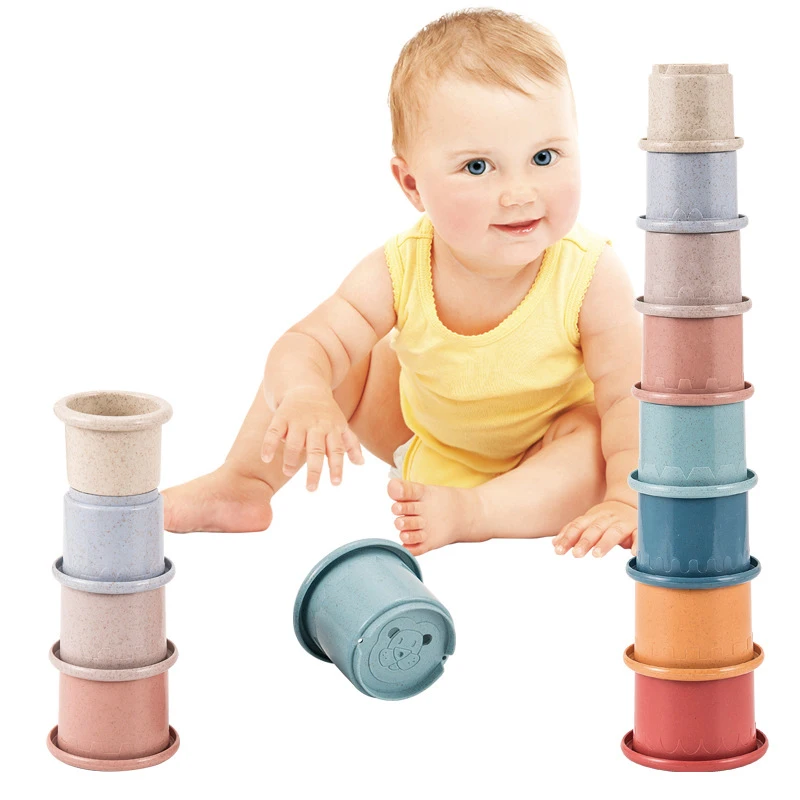Stacking Cups Bath Toys for Toddlers, Rainbow Bath Cups for Baby 1-3 Years