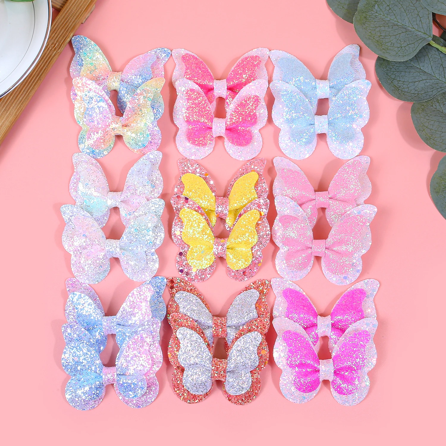 6/18 قطعة مشبك شعر على شكل فراشة وردية متدرجة للفتيات مشابك يومية لطيفة على الموضة للأطفال إكسسوارات شعر نسائية