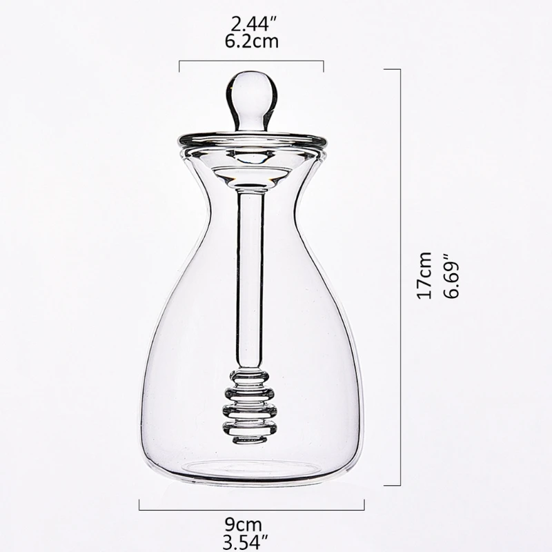 NICEFurniture 14 Oz Clear Honey Pot Glass Honey Jar with Dipper and Lid Cover for Home Kitchen