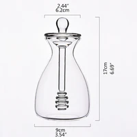 NICEFurniture 14 Oz Clear Honey Pot Glass Honey Jar with Dipper and Lid Cover for Home Kitchen 1
