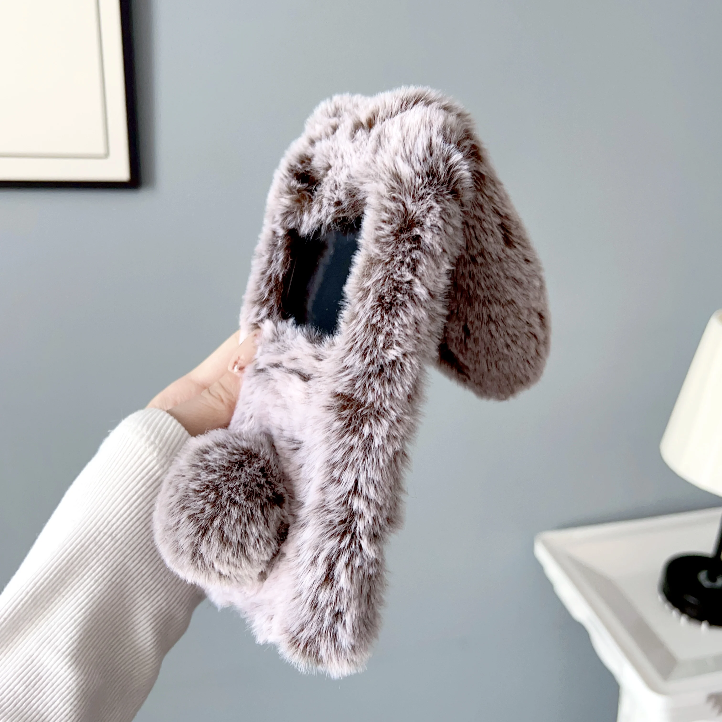 Adorable Fluffy Rabbit Ears Plush Phone Case – Shockproof and Ultra-Soft
