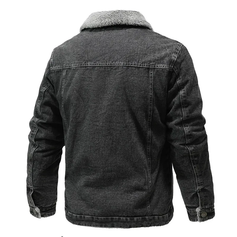 Winter Men's Jacket Lapel Lamb Hair Thickened Denim Jacket High-quality Casual Tight Warm Men's Cotton Padded Jacket Down Jacket