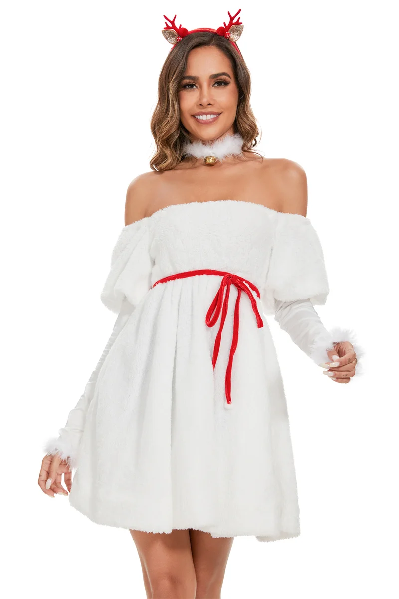 

Women Christmas White Snowmen Cosplay Outfit Miss Santa Claus Costume Christmas Dance Party Masquerade Snowmen Sexy Fancy Dress