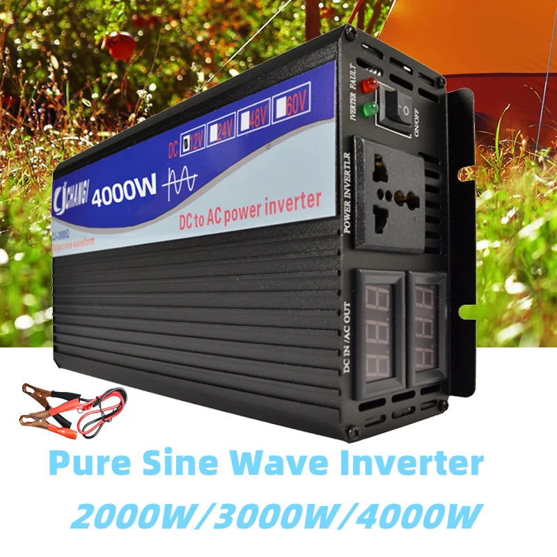 

Pure Sine Wave Inverter DC 12V 24V 48V 60V to AC 110V 220V 50HZ 60HZ 2000W 3000W 4000W Power Converter Doule Digital Display