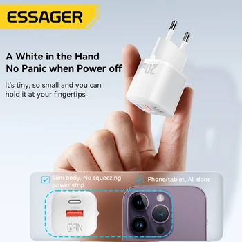Essager 20W GaN USB Type C Charger PD Fast Charge Phone QC 3.0 Quick Chargers For iPhone 14 13 12 11 Pro Max Mini iPad Charging 3