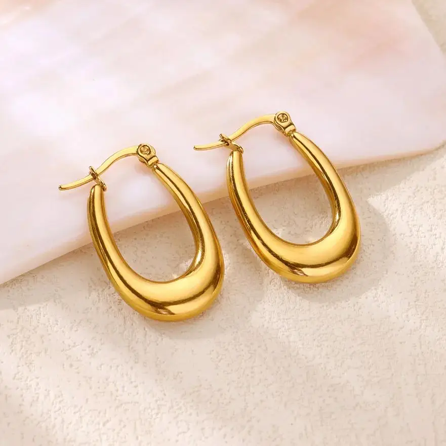 Gold Stainless Steel U Shape Hoop Earrings Women Fashion Simple Jewelry Gift