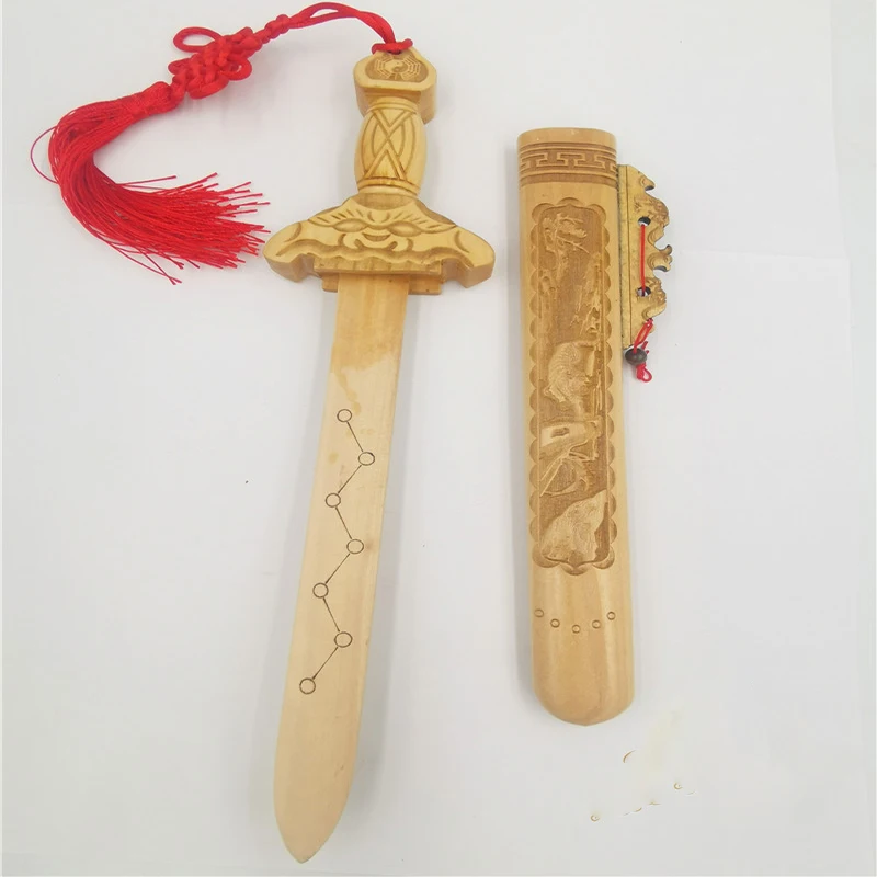 

Taoist articles, dragon and tiger seven star peach wood sword, 29cm peach wood sword, Taoist magic tools, town Feng Shui article