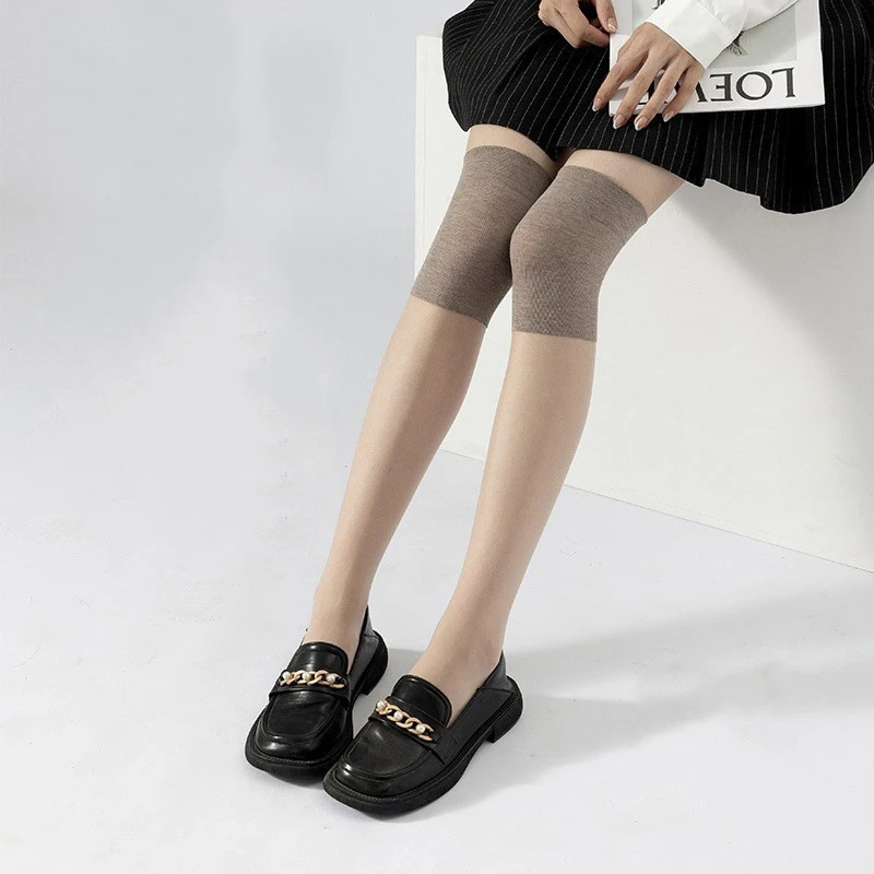 

Summer Thin Women's Socks Solid Color Cotton Sweet Long Socks Silicone Anti-Slip Knee Protection Invisible Women's Stockings