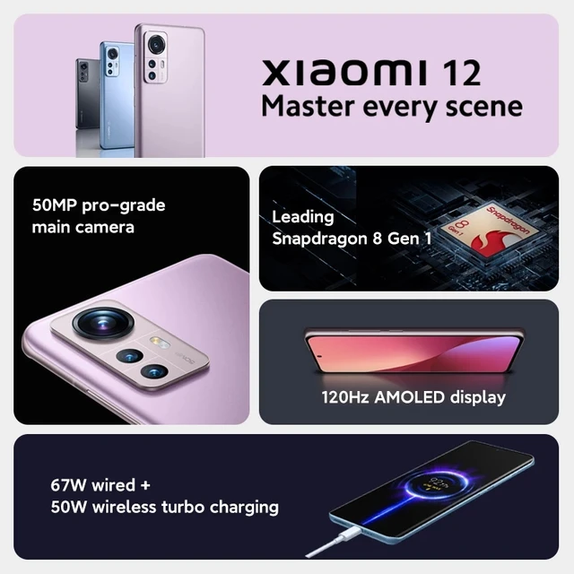 Xiaomi 12 5G Mi 12 Smartphone Android 12 Snapdragon 8 Gen1 Octa Core Global  ROM