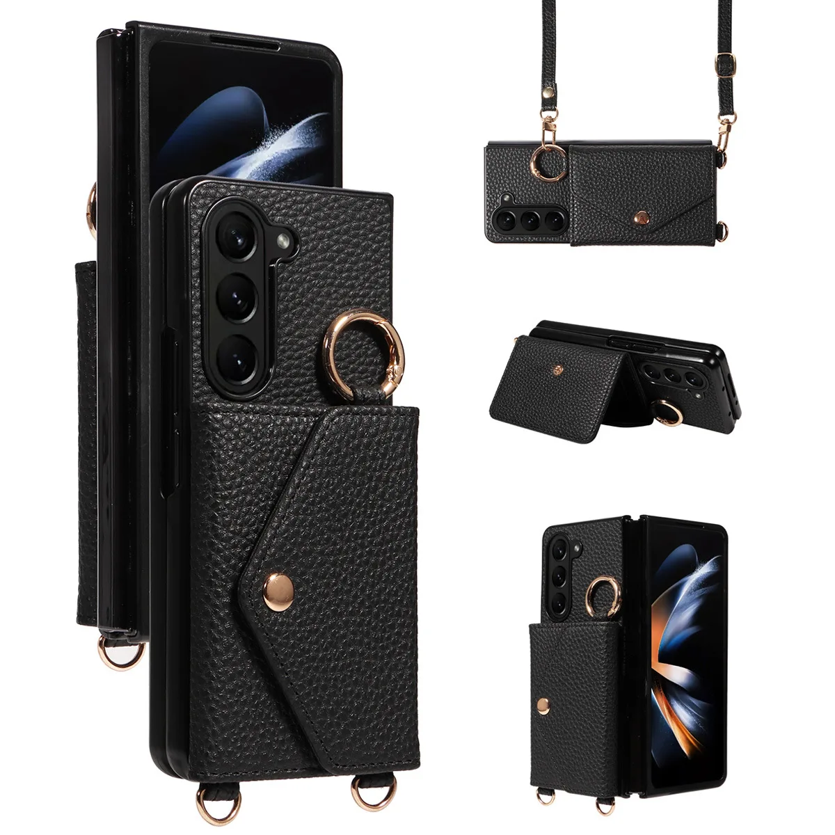 

Карманный Кошелек для карт через плечо, чехол для телефона Samsung Galaxy Z Fold 5 4 3 Fold5 Fold4 Fold3, строп из искусственной кожи PU с кольцом
