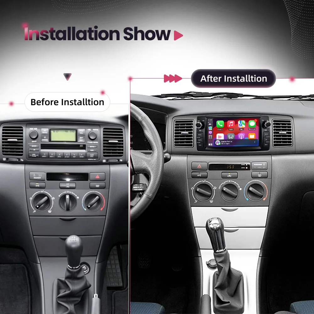 Radio de coche BONROAD de 7 pulgadas para Toyota Corolla altis E120 2000-2006 BYD F3 2006-2013, reproductor multimedia de vídeo para coche con Carplay inalámbrico, pantalla táctil Android, RDS, DSP, Mirrorlink 4