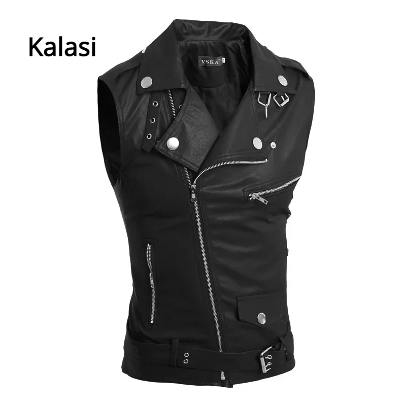 casual PU Men Vest Waistcoat Winter Jacket TurnDown Vests Thicken Warm