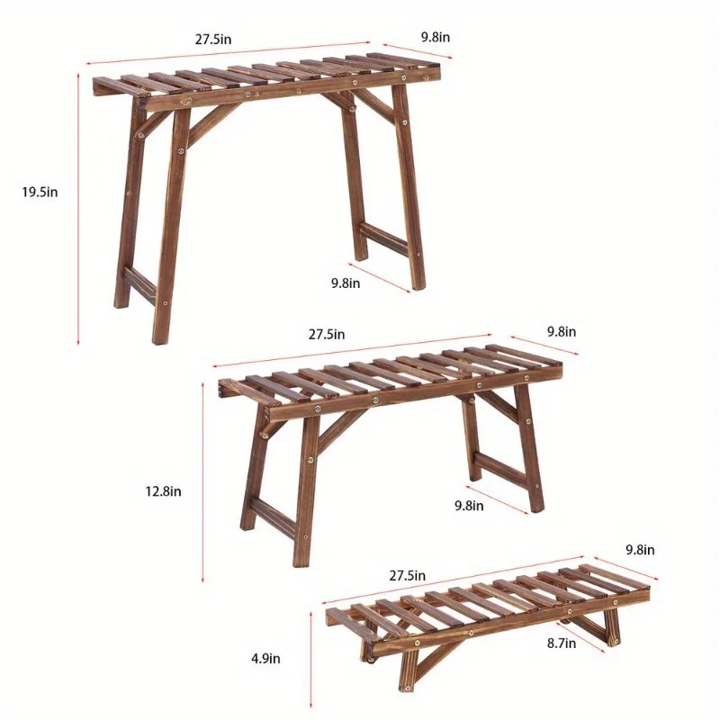 Large Wood Tier Shelf Flower Plant Display Stand Rack Freestanding Movable Bench