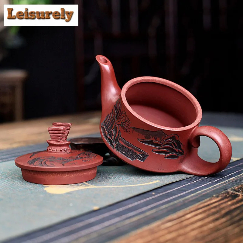 280ml Retro Yixing Purple Clay Teapots Master Handmade View Mountains Pot Raw Ore Purple Mud Tea Brewing Kettle Zisha Tea Set
