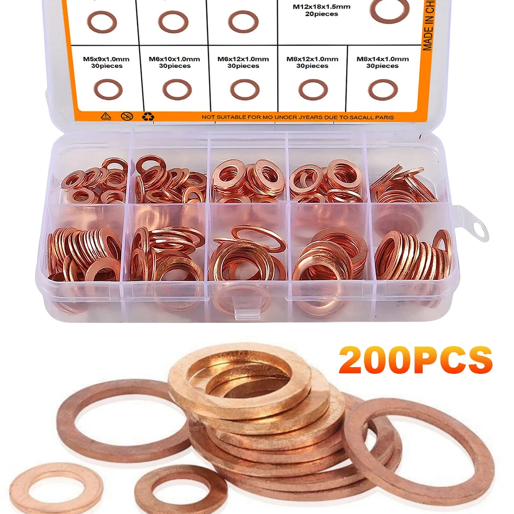 Description Picture 5 of item200Pcs Sump Plugs Oil Seal O Ring Spacers M5 M6 M8 M10 M12 M14 Engine Seal Flat Ring Gasket Metric Sealing Washer Assortment Set