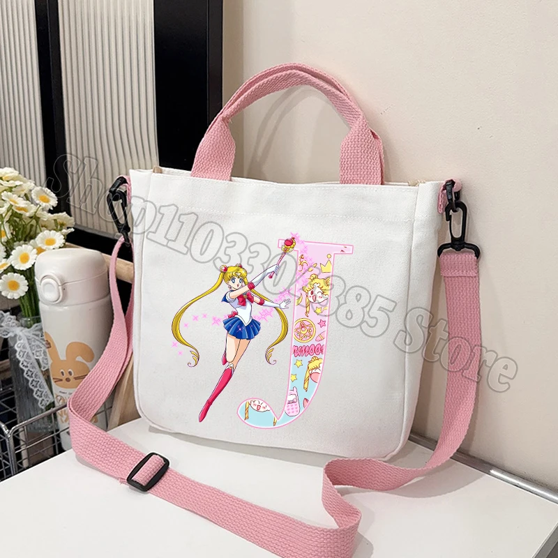 Chic Sailor Moon Crossbody Canvas Bag for Women - Cute Personalized Letter Handbag and Travel Pouch