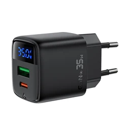 ACEFAST GaN 35W Fast Charging USB - C Wall Adapter with LED Display - EU Plug (Black)