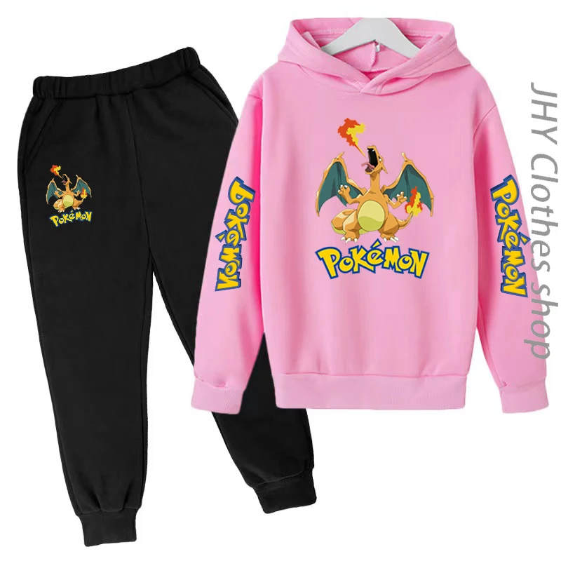 

Japanese Anime Pikachu Hoodie Set Harajuku Pokemon Printed Boys Girls Baby Coat Trousers Autumn/Winter Jogging Casual Tracksuit