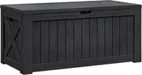 Resin Deck Box 120 Gallon Waterproof Large Deck Boxes Plus Outdoor Indoor Storage Box Imitation Wood Resin for Patio Fu 1