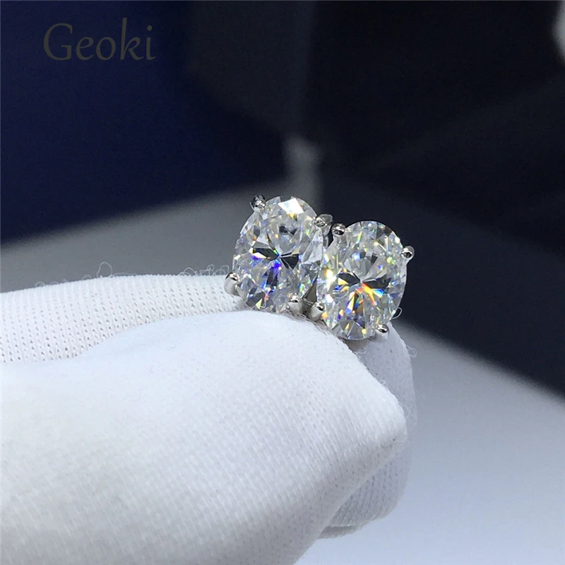 Silver 925 Original Total 2 Carat Diamond Test Past Brilliant Cut D Color Oval Moissanite Stud Earrings Real Gemstone Jewelry