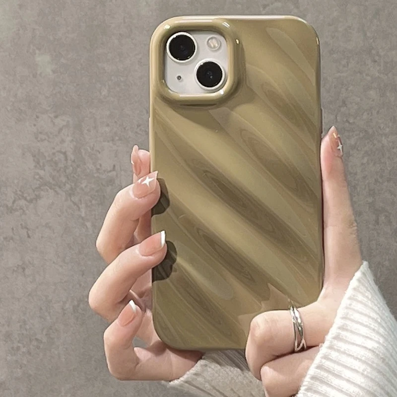 Japan Korea Ins Solid Color Wave Pleat Phone Case For Apple iPhone