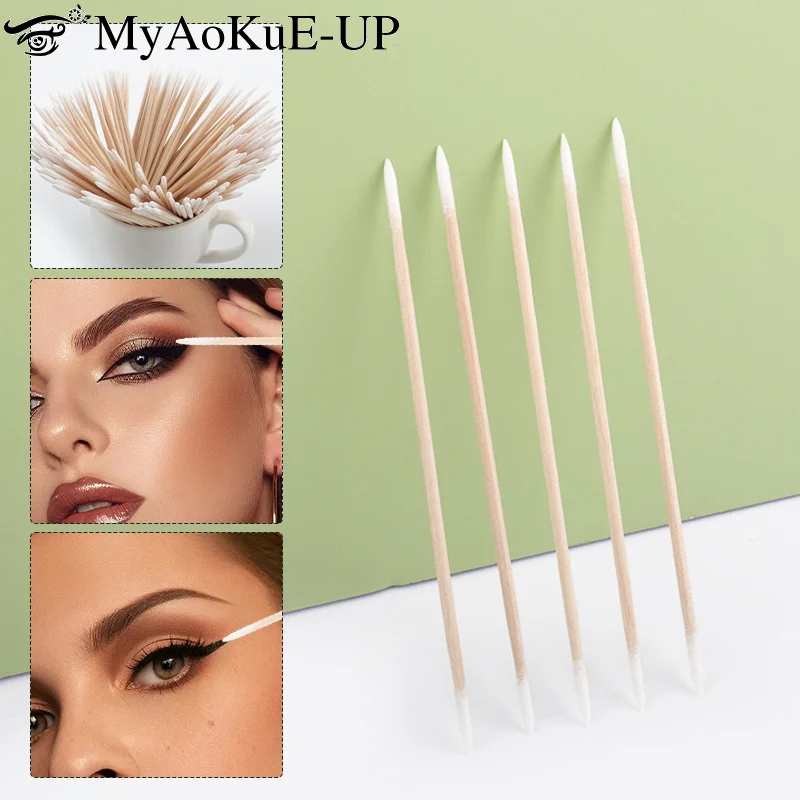 Wood Cotton Swabs Cotton Swabs Disposable Cotton Swabs Long Double Head Wood Cotton Swab Nose Ears Cleaning Women Makeup Tool Lipstik Cotton Buds Tip Sticks Microbrush 100/300/500 Pcs