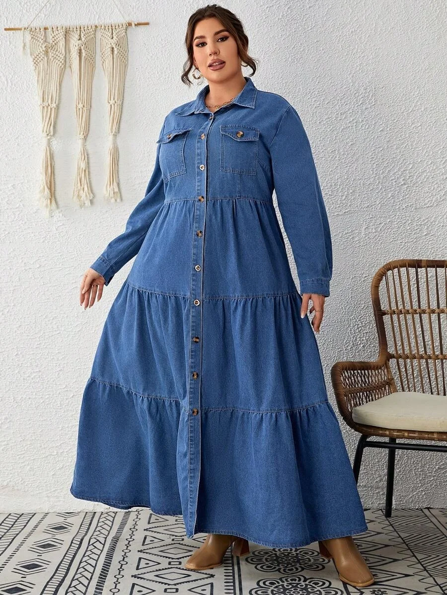 Robe en jean élégante femme grande taille coupe régulière