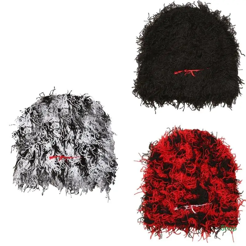 

Dropship Balaclava Hats Messy Coil Slouchy for Women Fringed Hat Versatile