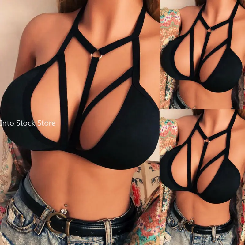 Erotic Lingerie Women Strapless Bras Women Cross Strappy Bra Tank Tops Bustier Solid Color Bandage Sexy Fashion Cami Crop Top Bralette