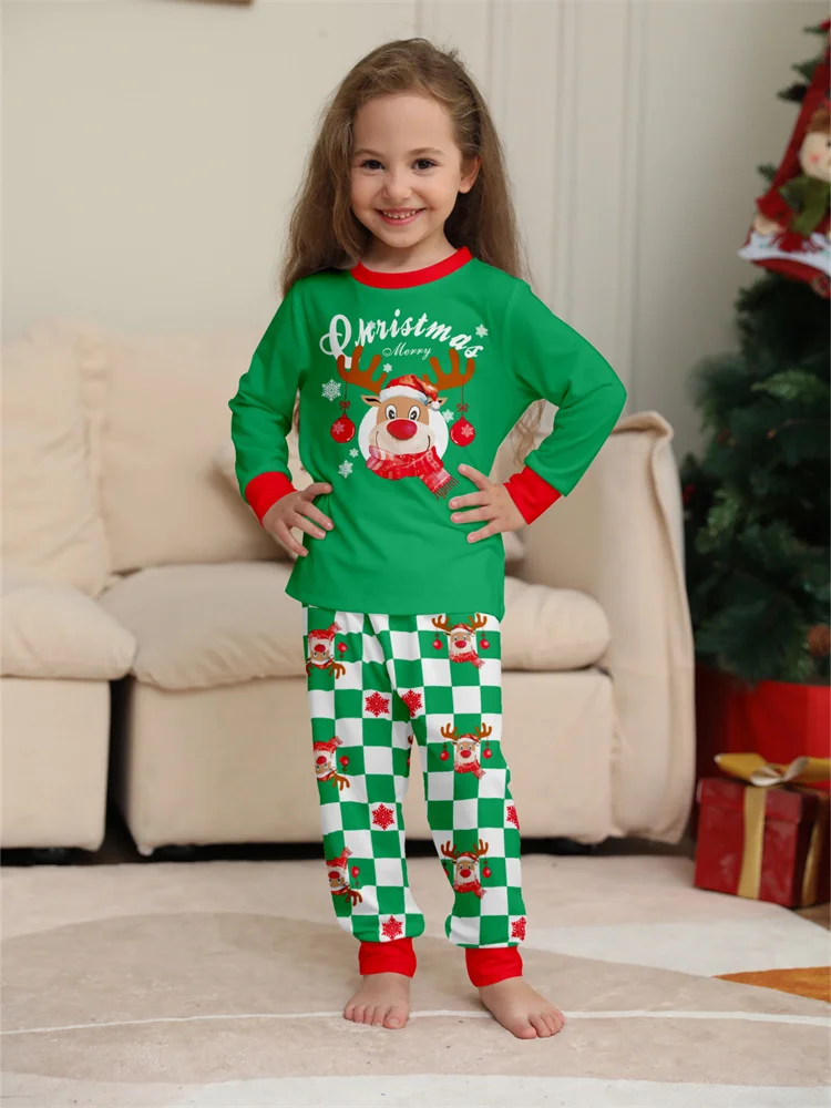 Merry Christmas Cartoon Pattern Mom Dad Kids Matching Pajamas Set 2 Pieces Suit Baby Romper Soft Loose Xmas Family Look Pyjamas 6