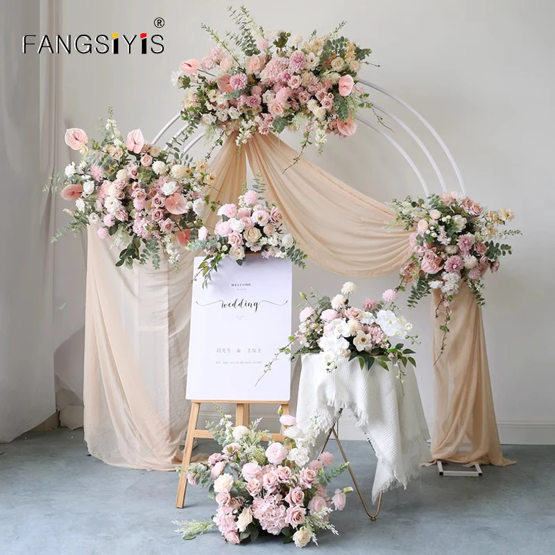 

Pink Artificial Silk Flowers Wedding Backdrop Decor Arrange Arch Table Centerpieces Row Flower Party Window Display Photo Props