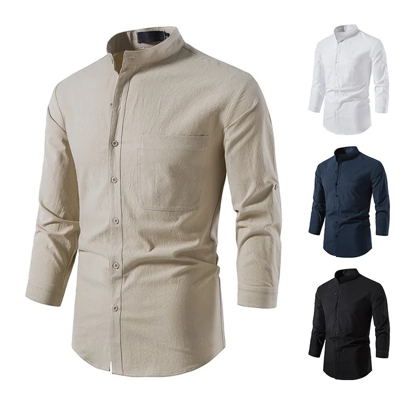 

Long Sleeve Shirt Linen Button Casual Summer Men Shirts