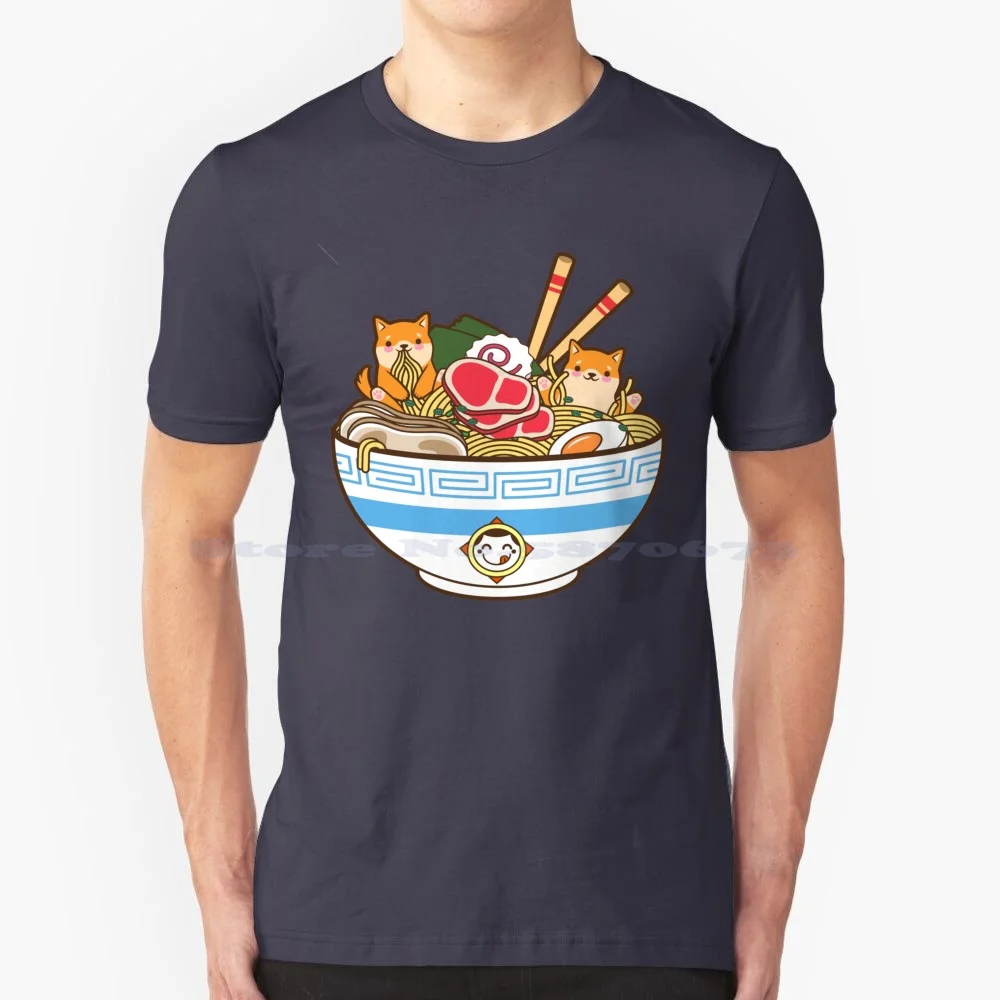 Kawaii Cute Anime Shiba Inu Dog Japanese Ramen Noodles T Shirt 100% Cotton Tee Kawaii Cute Anime Shiba Inu Dog Ramen Giapponese