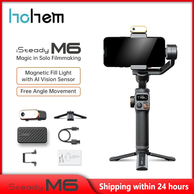 

Hohem iSteady M6 KIT Handheld Gimbal Stabilizer Selfie Tripod for Smartphone with AI Magnetic Fill Light Video Lighting