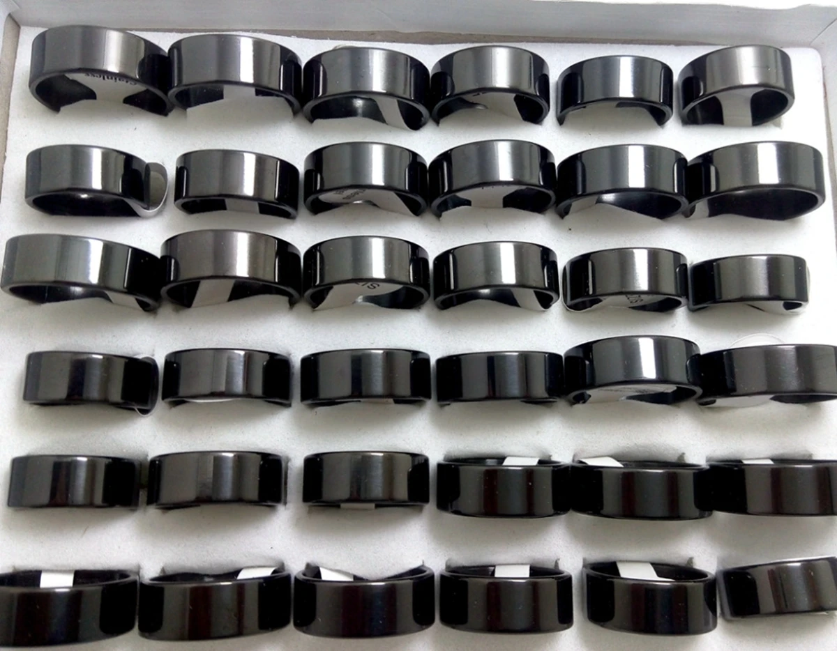 50pcs Stainless Steel Black Rings 8mm Men's Classic Stainless Steel Wedding Band Rings Jewelry wedding rings