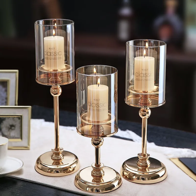 

Gold Glass Candle Holders Metal Alloy Candlestick Holder Home Decor LivingRoom Bedroom DiningTable Candle Accessories Decoration