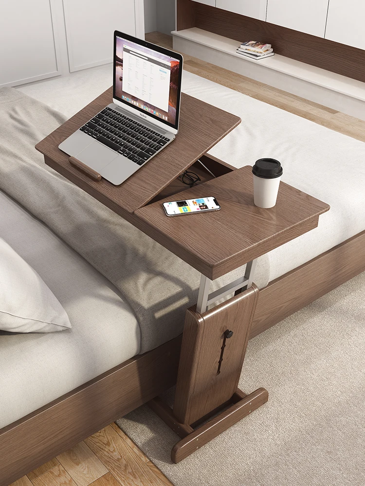 Solid Wood Bedside Table Removable Foldable and Hoisting Laptop Desk