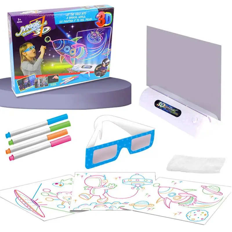 

Magic 3D Drawing Board LED Light Effects Puzzle Drawing Pad Kids Painting Educational Toys Children Grow Playmates Creative Gift