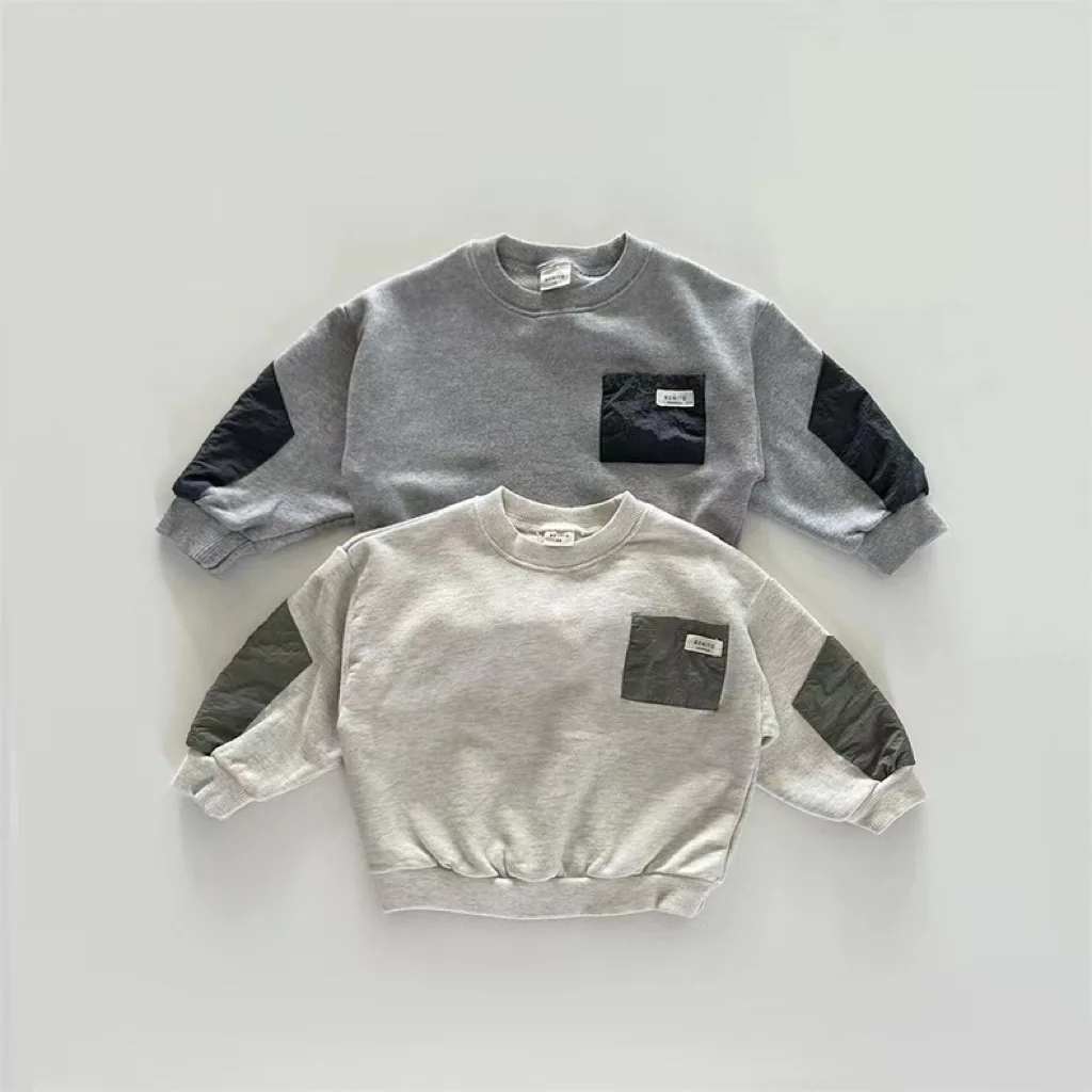 5326 Korean Children's Clothing Spring and Autumn Patch Long Sleeve Boy's Sweatershirt Cotton Casual Pullover Tops