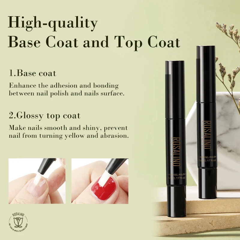 ROSALIND Gel Nail Polish Pen Gel Semi Permanent Base Top Coat UV Gel Varnish Hybrid Pure Color Nail Pen For Nails Art Design 6