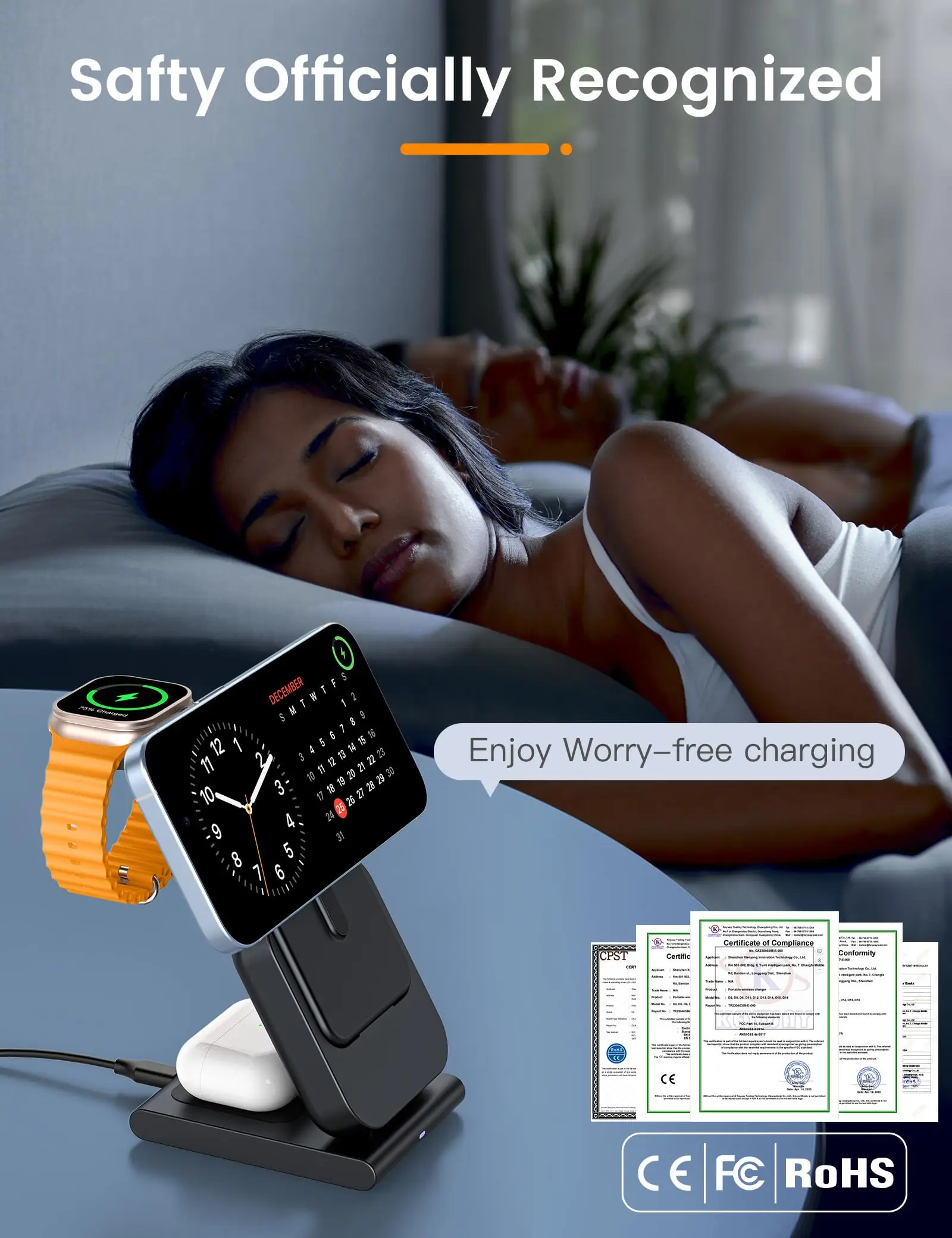 10000mAh 3 in 1 Wireless Charging Station Power Bank Foldable Magnetic Charging Station for Magsafe Stand iPhone 15/14/13 Watch