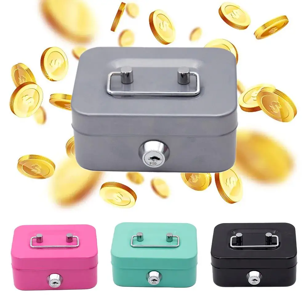 Creative Money Safe Box Mini Cash Box Metal Key Money Small Boxes Lock Bank Sturdy Coin Lockable Portable Security W0R3