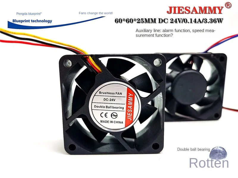 застежка yugana f 6025 1 10 кг 10 шт New Jiesammy 6025 6cm Double Ball 24v0.14a Alarm Speed Measurement Function Frequency Conversion Cooling Fan 60*60*25MM