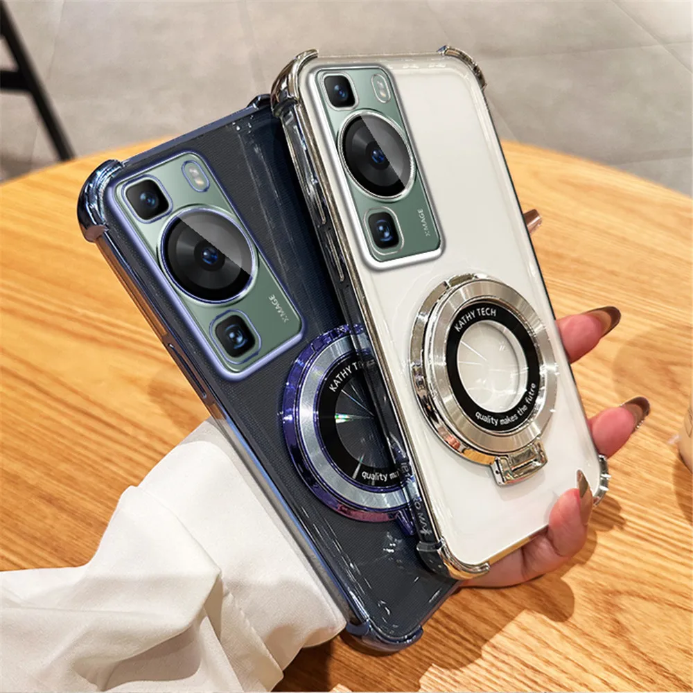 Plating Magnetic Bracket Transparent Shockproof Stand Holder Case