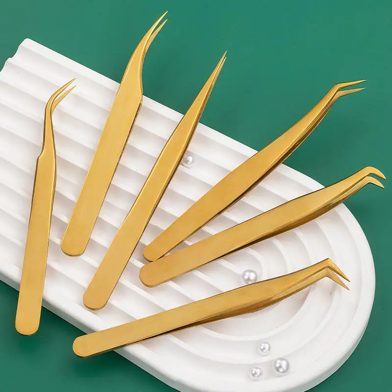 5/6PCS 속눈썹 연장용 핀셋 세트, 속눈썹 애플리케이터, 스테인리스 곡선형/직선형, 인조 속눈썹 클립, 메이크업, 네일아트 도구