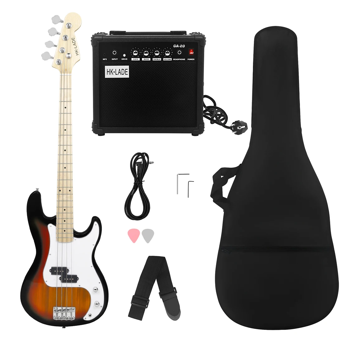 

HK·LADE 4 Strings Electric Bass Guitar 20 Frets Maple Body Neck Bass Guitarra With Case Amp Picks Guitar Parts & Accessories