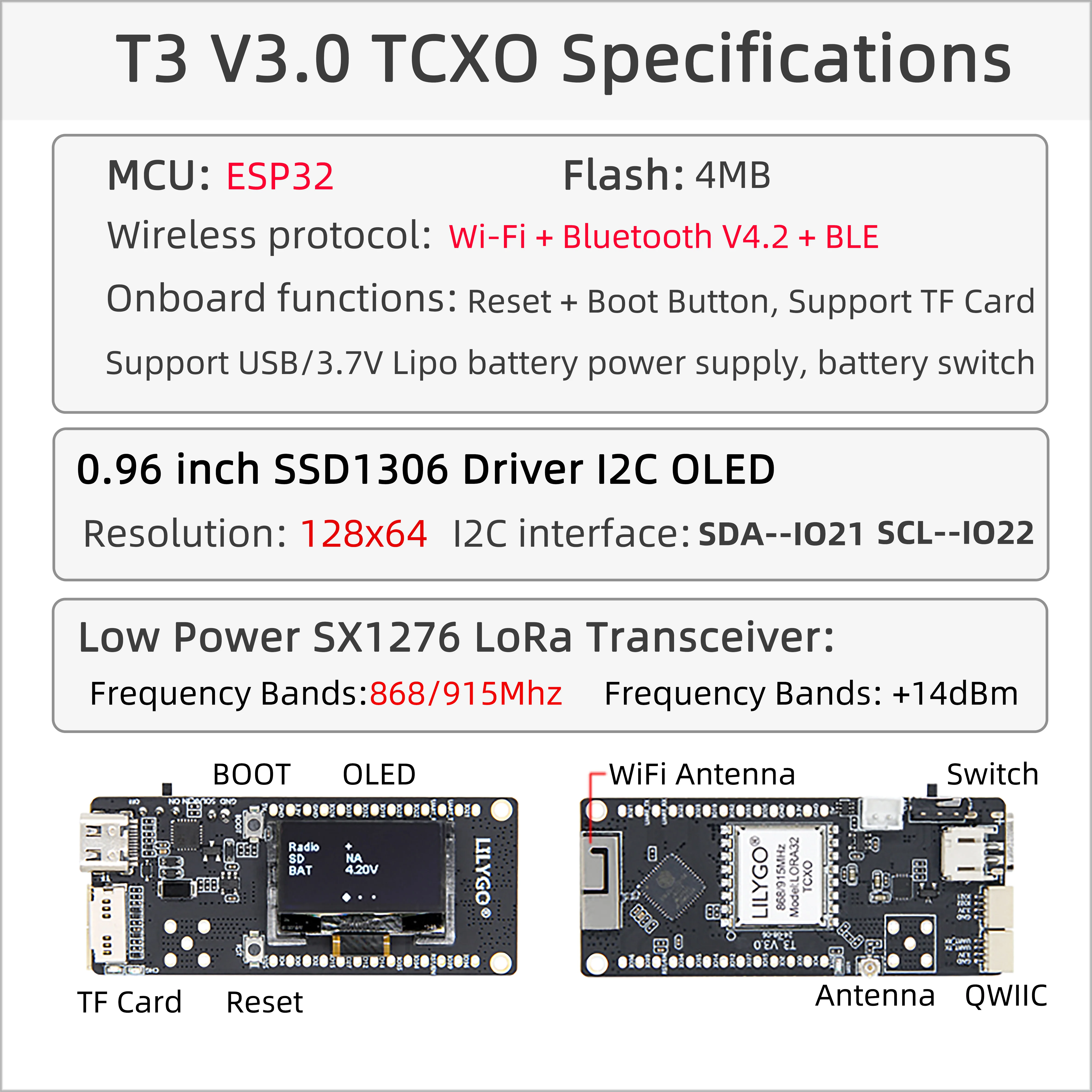 ® T3 V3.0 ESP32 WiFi & Bluetooth DEV Board SX1276 LoRa Module With 0.96-inch SSD